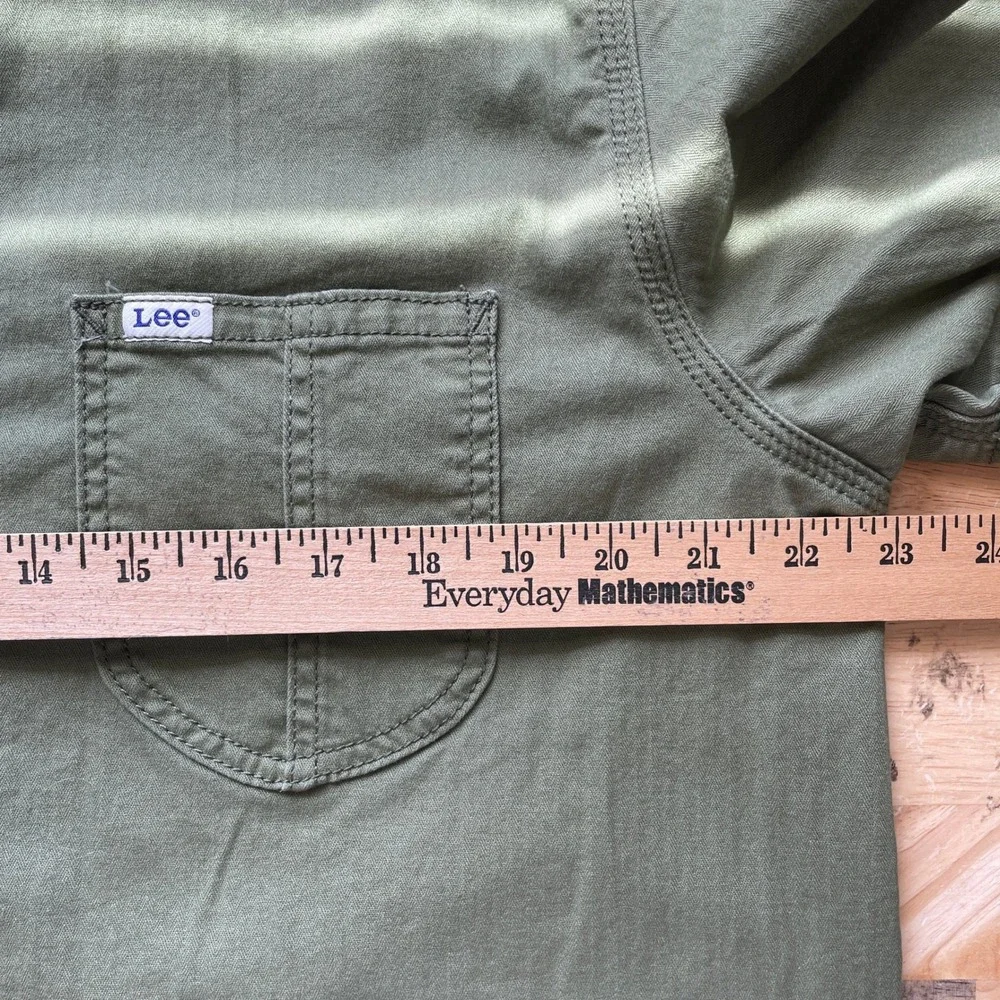 Lee Workwear Shirt Dress Womens L Olive Green Short‎ Sleeve Button Front Pockets